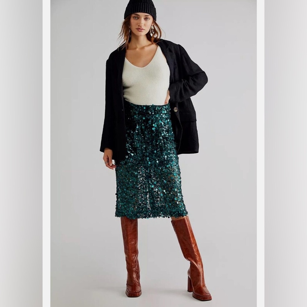 New with Tags Scotch & Soda Green Embellished Midi Skirt